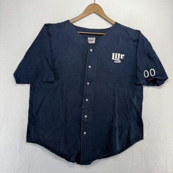 Vintage Miller Lite Baseball Jersey Men's 2XL Blue Button USA Beer Softball 90s - Picture 1 of 8